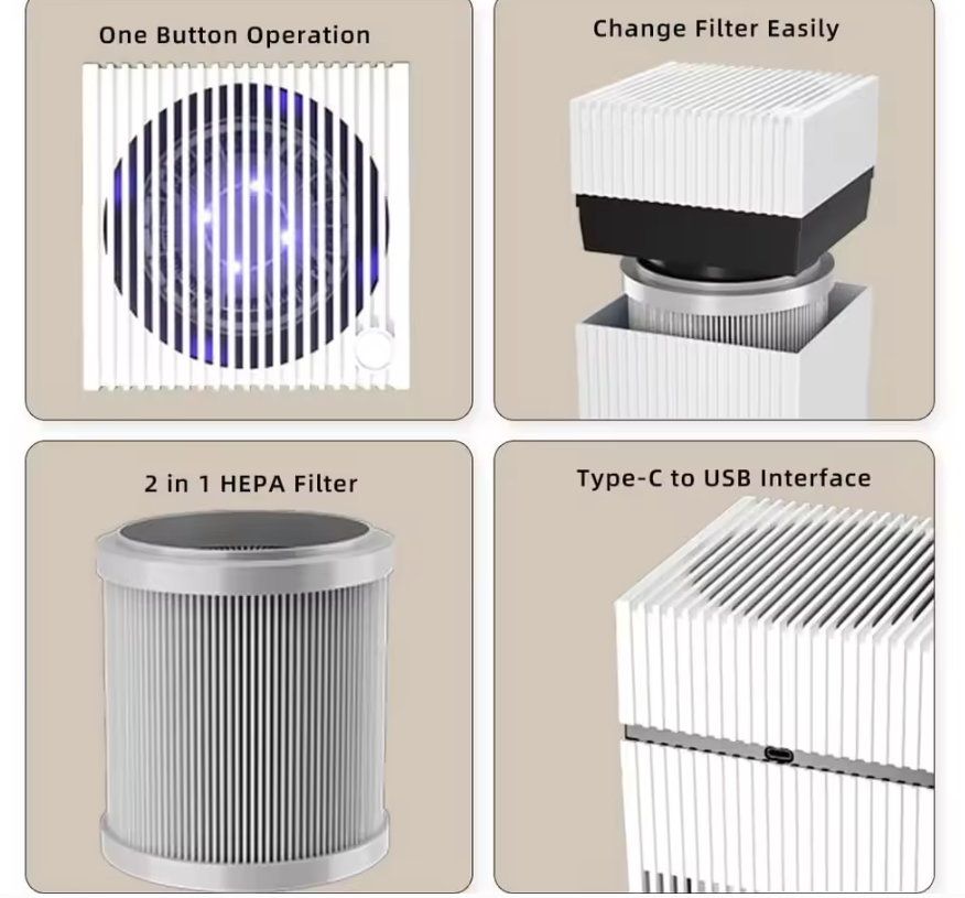 Luchtreiniger met HEPA Filter – Compacte Air Purifier tegen Rook en Geur