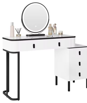 Kaptafel met LED Spiegel en Kruk – Make-up Tafel met 5 Lades en Kast
