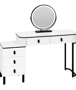 Kaptafel met LED Spiegel en Kruk – Make-up Tafel met 5 Lades en Kast