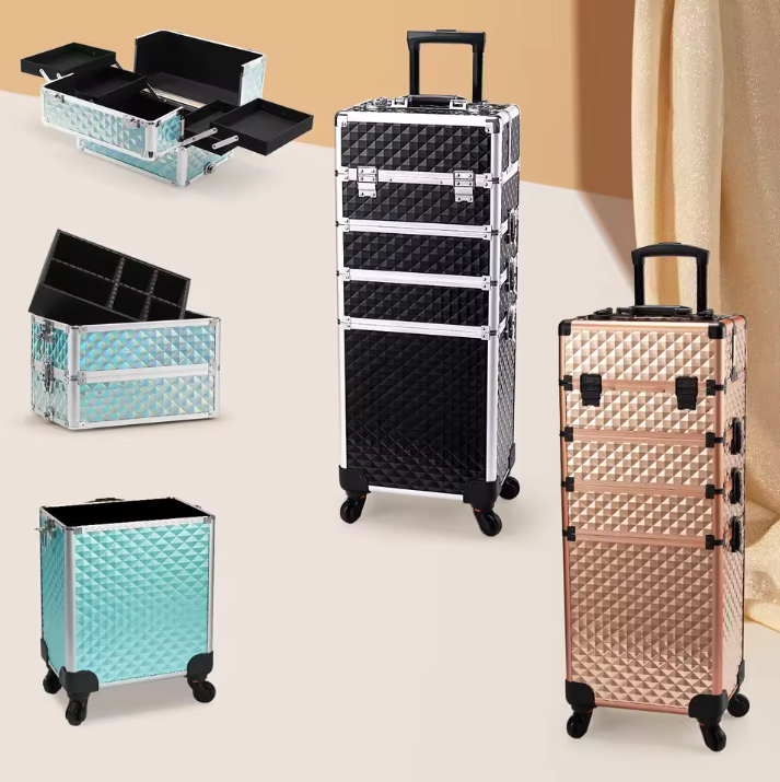 Make-up Trolley Koffer 4-in-1 – Cosmetica Reiskoffer met Wielen en Sleutel