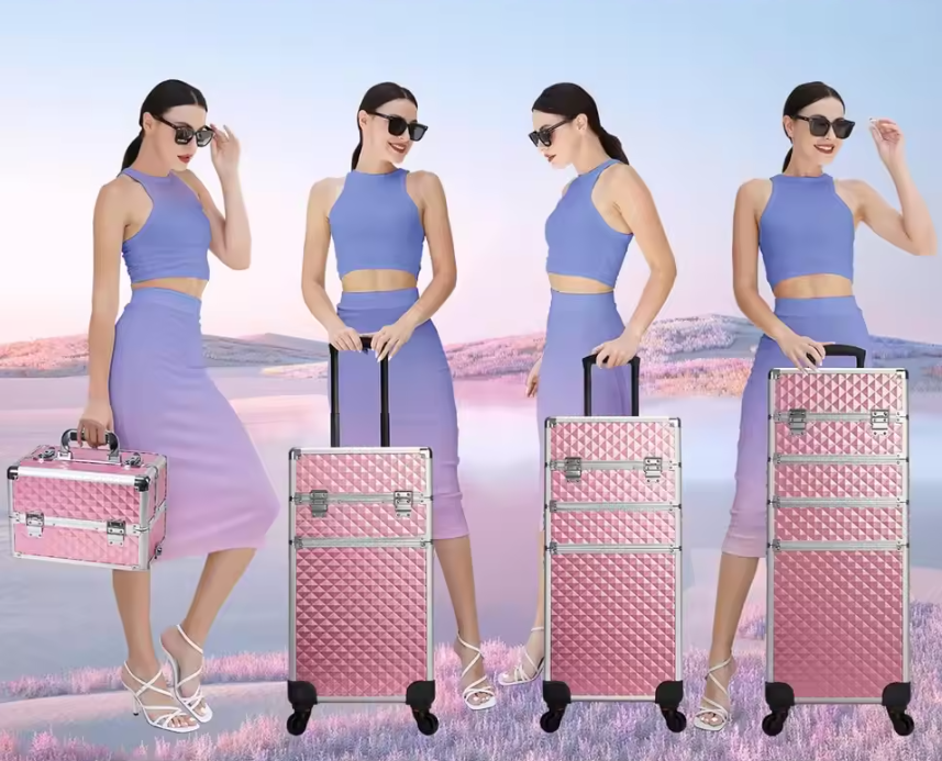 Make-up Trolley Koffer 4-in-1 – Cosmetica Reiskoffer met Wielen en Sleutel