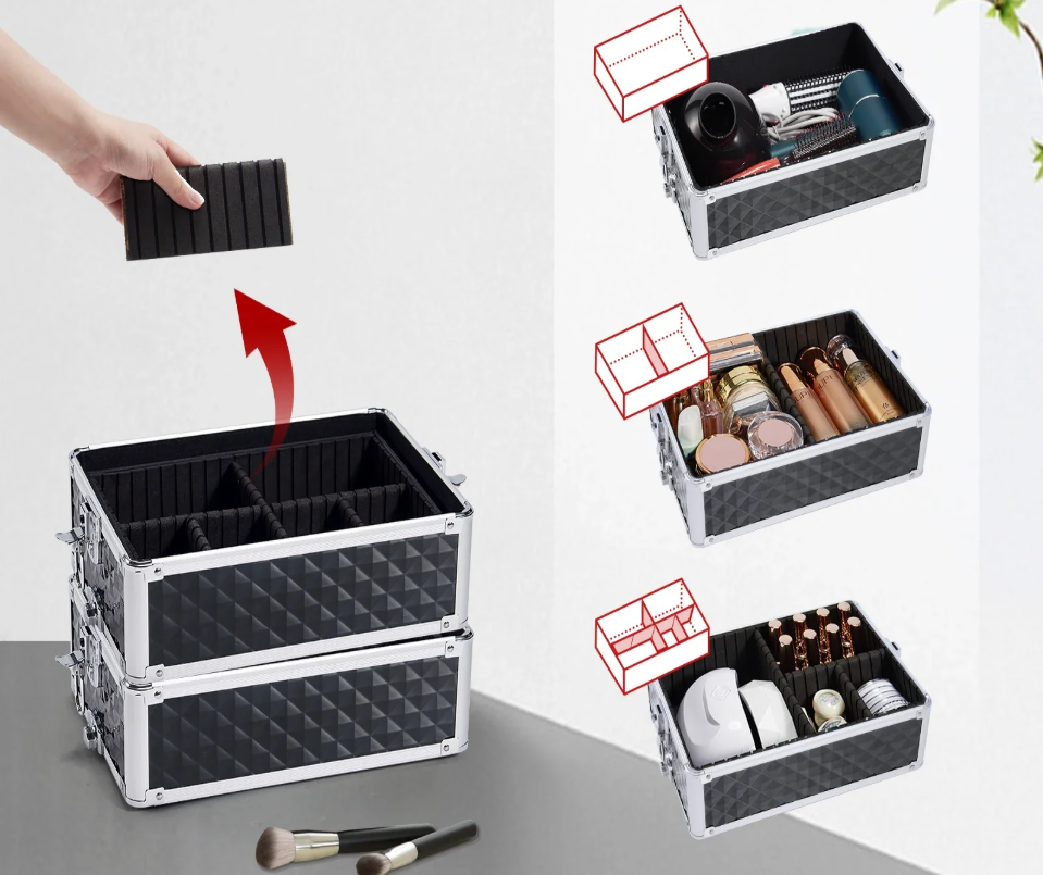 Make-up Trolley Koffer 4-in-1 – Cosmetica Reiskoffer met Wielen en Sleutel