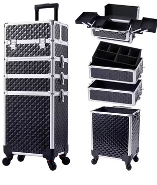 Make-up Trolley Koffer 4-in-1 – Cosmetica Reiskoffer met Wielen en Sleutel
