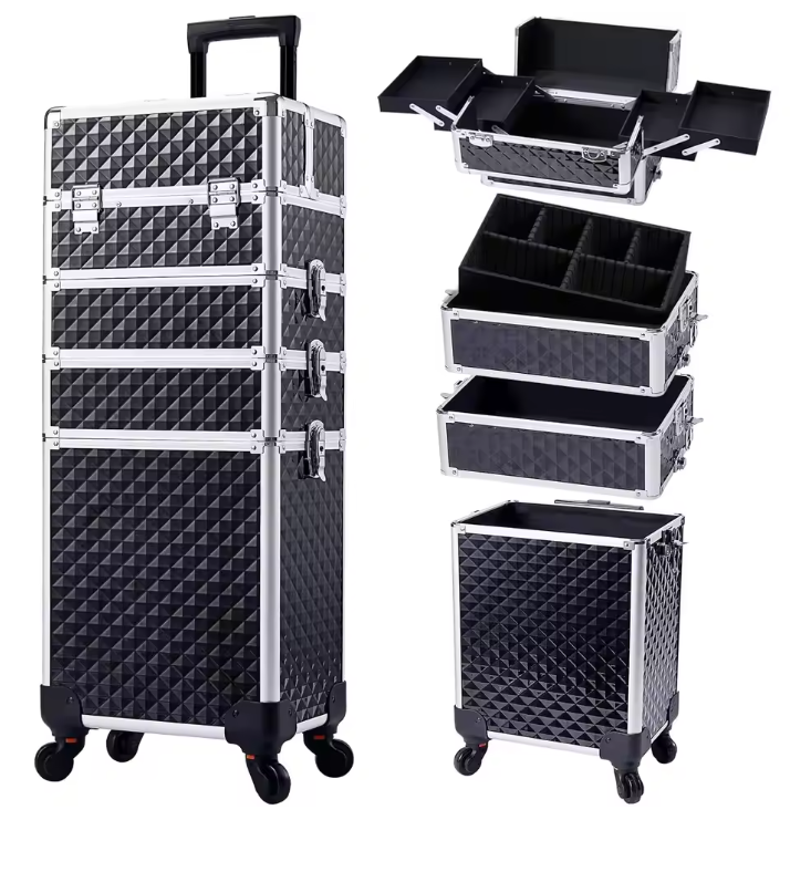 Make-up Trolley Koffer 4-in-1 – Cosmetica Reiskoffer met Wielen en Sleutel