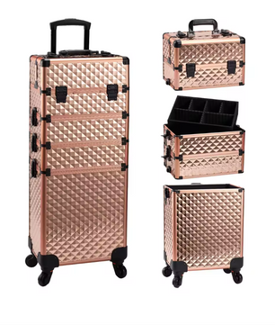 Make-up Trolley Koffer 4-in-1 – Cosmetica Reiskoffer met Wielen en Sleutel