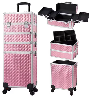 Make-up Trolley Koffer 4-in-1 – Cosmetica Reiskoffer met Wielen en Sleutel