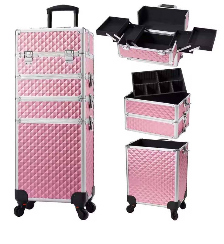 Make-up Trolley Koffer 4-in-1 – Cosmetica Reiskoffer met Wielen en Sleutel