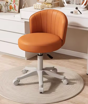 Draaibare Make-up Stoel met Rugleuning – Verstelbare PU Leer Kruk met Wielen