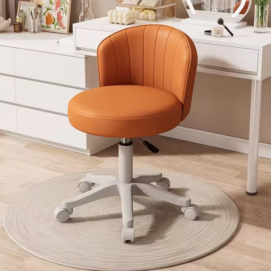Draaibare Make-up Stoel met Rugleuning – Verstelbare PU Leer Kruk met Wielen