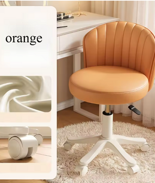 Draaibare Make-up Stoel met Rugleuning – Verstelbare PU Leer Kruk met Wielen