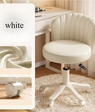 Draaibare Make-up Stoel met Rugleuning – Verstelbare PU Leer Kruk met Wielen