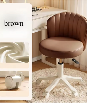 Draaibare Make-up Stoel met Rugleuning – Verstelbare PU Leer Kruk met Wielen