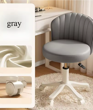 Draaibare Make-up Stoel met Rugleuning – Verstelbare PU Leer Kruk met Wielen