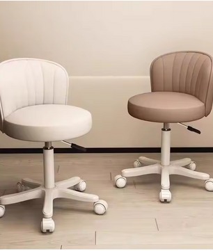 Draaibare Make-up Stoel met Rugleuning – Verstelbare PU Leer Kruk met Wielen