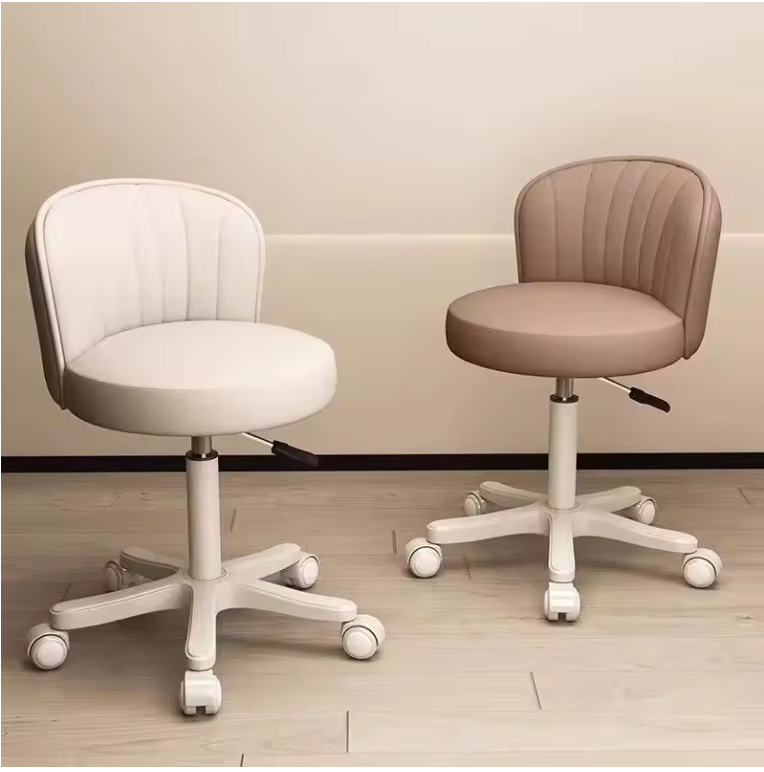Draaibare Make-up Stoel met Rugleuning – Verstelbare PU Leer Kruk met Wielen