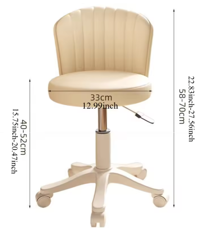 Draaibare Make-up Stoel met Rugleuning – Verstelbare PU Leer Kruk met Wielen
