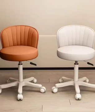 Draaibare Make-up Stoel met Rugleuning – Verstelbare PU Leer Kruk met Wielen