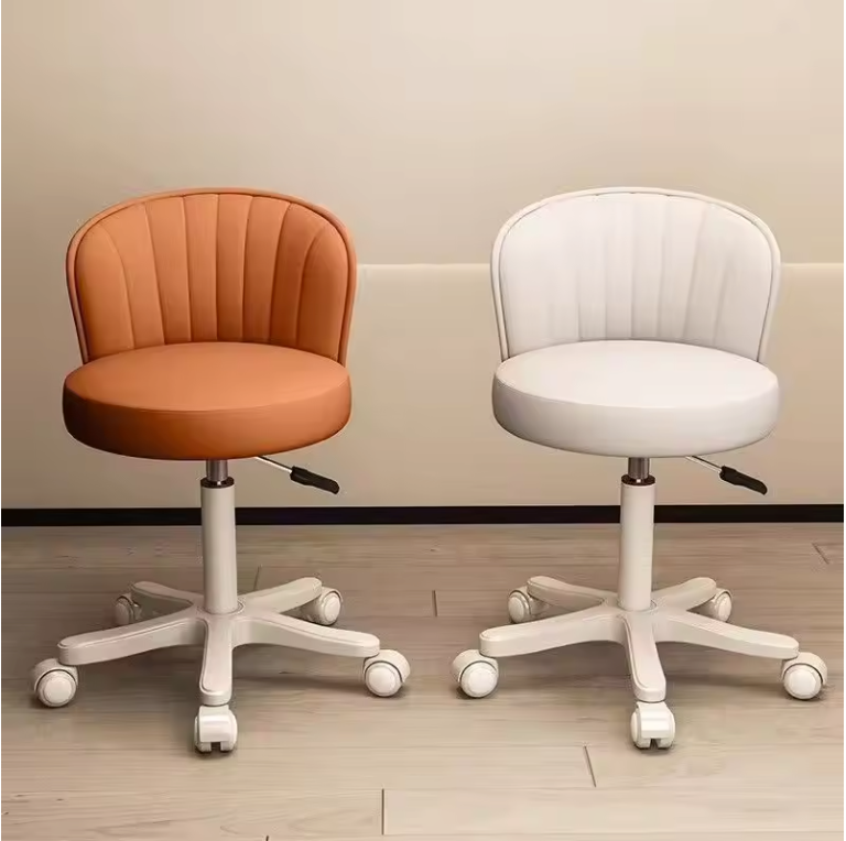 Draaibare Make-up Stoel met Rugleuning – Verstelbare PU Leer Kruk met Wielen