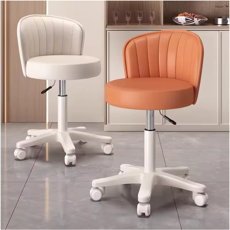Draaibare Make-up Stoel met Rugleuning – Verstelbare PU Leer Kruk met Wielen