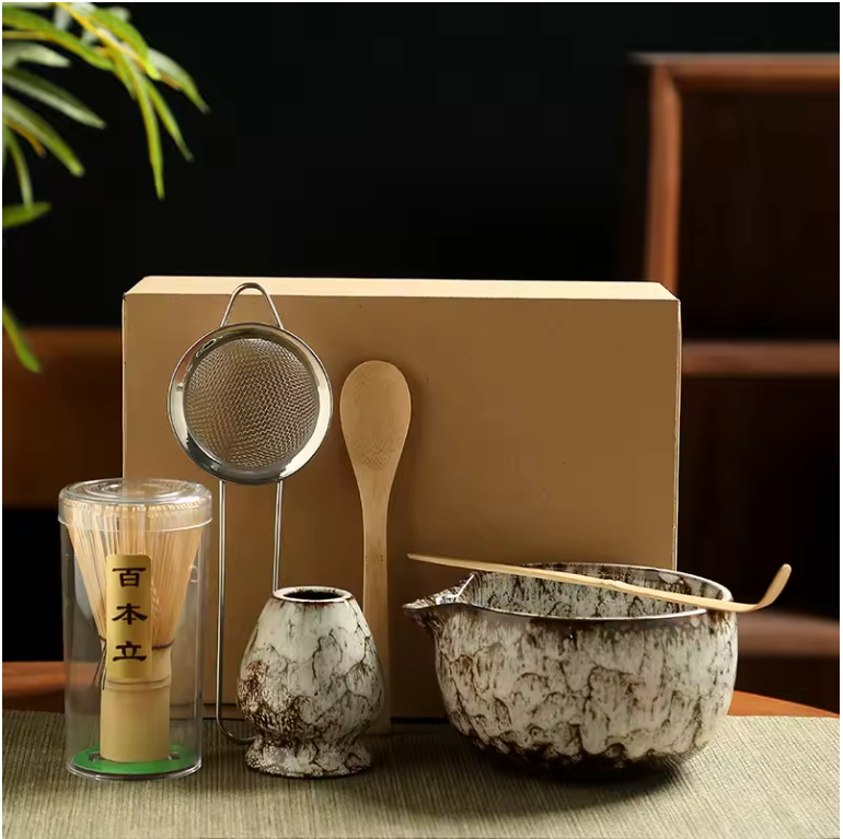 Japanse Matcha Thee Set 6-delig – Complete Set met Bamboe Klopper en Kom
