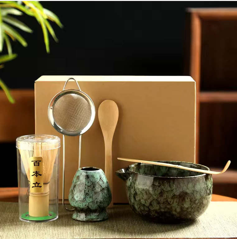 Japanse Matcha Thee Set 6-delig – Complete Set met Bamboe Klopper en Kom