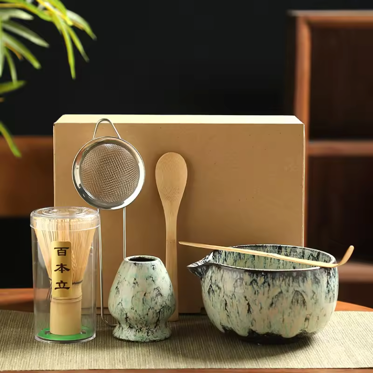 Japanse Matcha Thee Set 6-delig – Complete Set met Bamboe Klopper en Kom