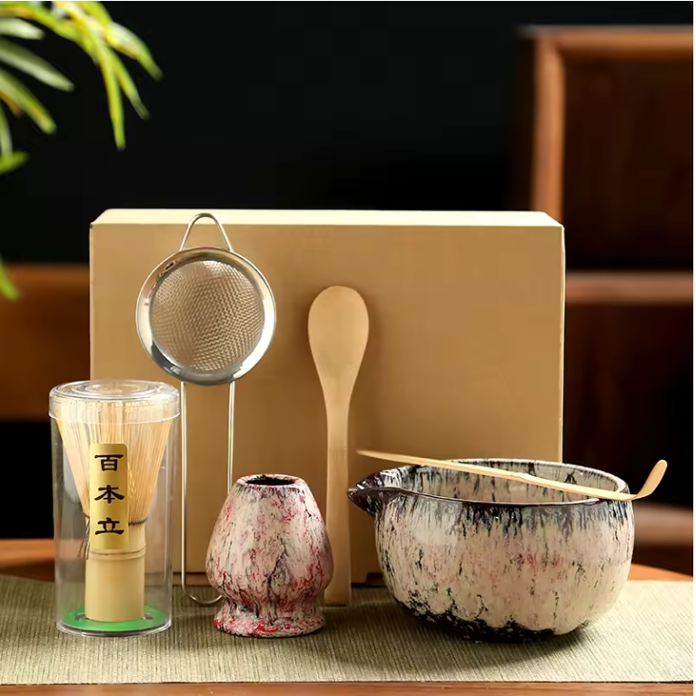 Japanse Matcha Thee Set 6-delig – Complete Set met Bamboe Klopper en Kom