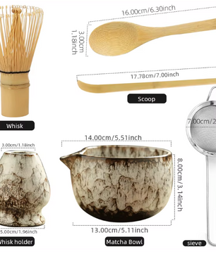 Japanse Matcha Thee Set 6-delig – Complete Set met Bamboe Klopper en Kom
