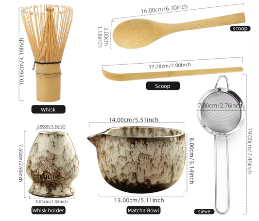 Japanse Matcha Thee Set 6-delig – Complete Set met Bamboe Klopper en Kom