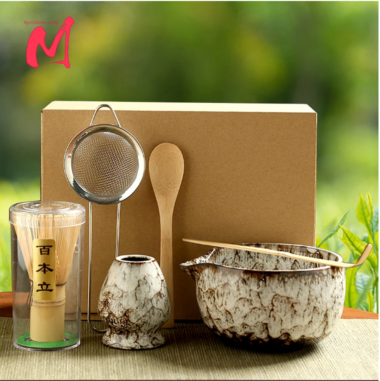 Japanse Matcha Thee Set 6-delig – Complete Set met Bamboe Klopper en Kom