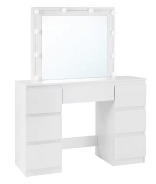 Kaptafel met LED Verlichting en Spiegel – Make-up Tafel met 7 Lades, Modern en Ruim