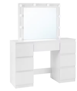 Kaptafel met LED Verlichting en Spiegel – Make-up Tafel met 7 Lades, Modern en Ruim