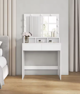 Kaptafel met LED Spiegel – Make-up Tafel met 2 Lades en Verstelbare Verlichting