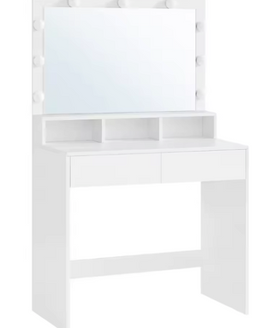 Kaptafel met LED Spiegel – Make-up Tafel met 2 Lades en Verstelbare Verlichting