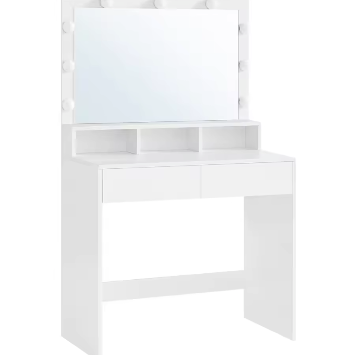 Kaptafel met LED Spiegel – Make-up Tafel met 2 Lades en Verstelbare Verlichting