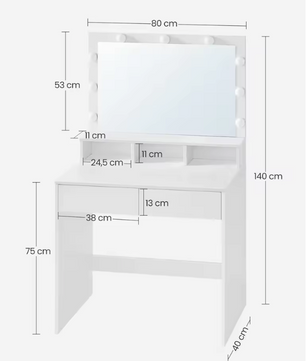 Kaptafel met LED Spiegel – Make-up Tafel met 2 Lades en Verstelbare Verlichting