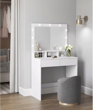 Kaptafel met LED Spiegel – Make-up Tafel met 2 Lades en Verstelbare Verlichting