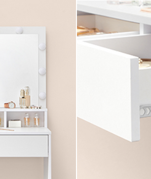 Kaptafel met LED Spiegel – Make-up Tafel met 2 Lades en Verstelbare Verlichting