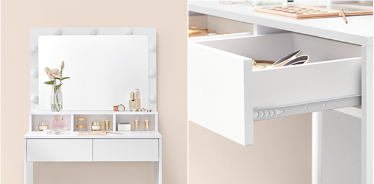 Kaptafel met LED Spiegel – Make-up Tafel met 2 Lades en Verstelbare Verlichting