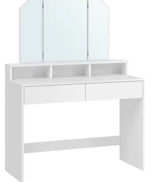 Kaptafel met Klapspiegel – Make-up Tafel met 2 Lades en Opbergvakken