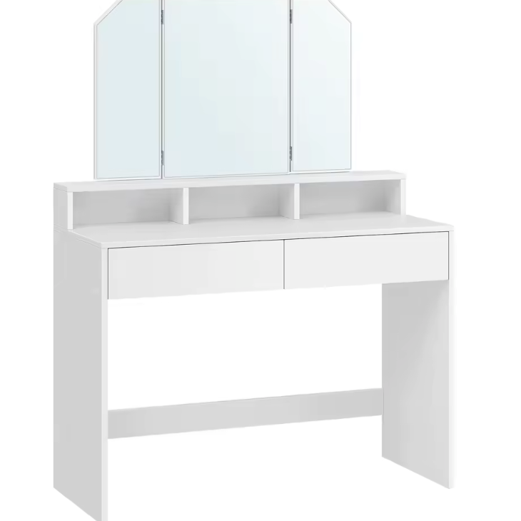 Kaptafel met Klapspiegel – Make-up Tafel met 2 Lades en Opbergvakken