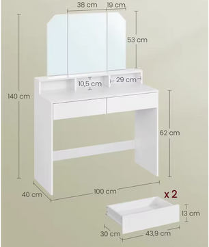 Kaptafel met Klapspiegel – Make-up Tafel met 2 Lades en Opbergvakken