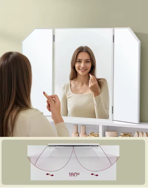 Kaptafel met Klapspiegel – Make-up Tafel met 2 Lades en Opbergvakken