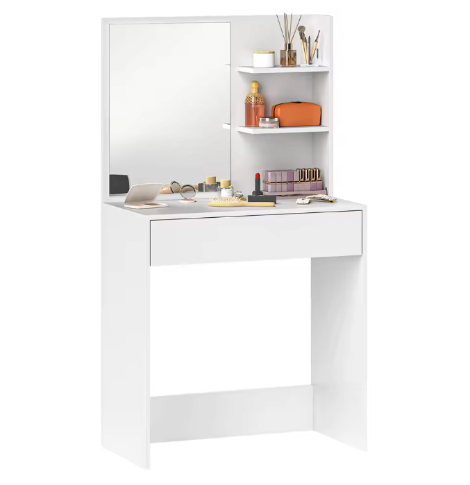 Kaptafel met Spiegel en Lade – Make-up Tafel met Opbergrekken