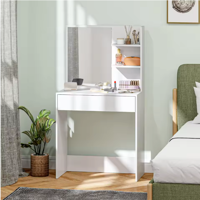 Kaptafel met Spiegel en Lade – Make-up Tafel met Opbergrekken