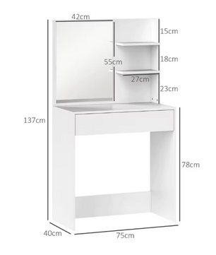 Kaptafel met Spiegel en Lade – Make-up Tafel met Opbergrekken