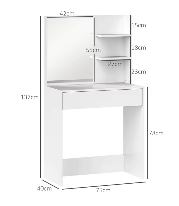 Kaptafel met Spiegel en Lade – Make-up Tafel met Opbergrekken
