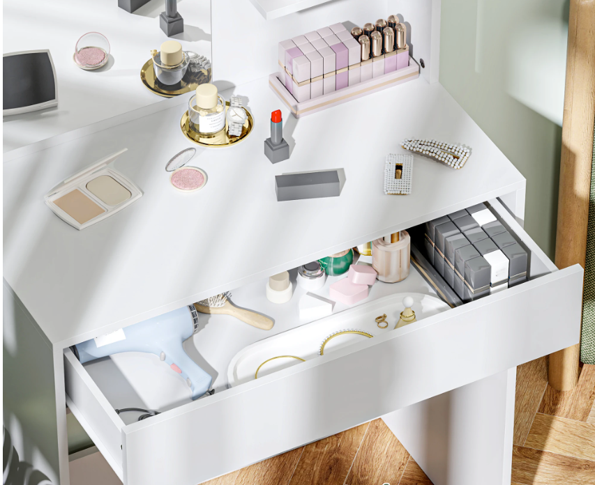 Kaptafel met Spiegel en Lade – Make-up Tafel met Opbergrekken