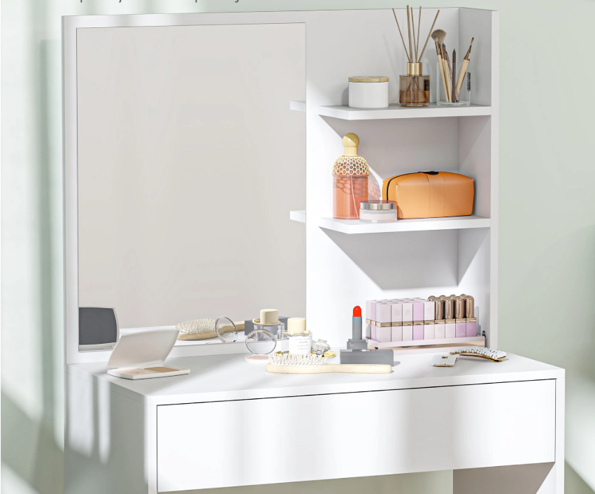 Kaptafel met Spiegel en Lade – Make-up Tafel met Opbergrekken