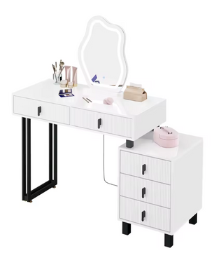 Kaptafel met LED Spiegel – Make-up Tafel met 5 Lades en Opbergkast